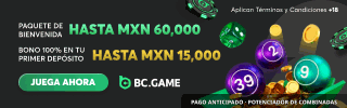 BC.GAME: paquete de bienvenida de hasta MXN 60,000 y bono del 100% en el primer depósito hasta MXN 15,000. Solo +18; aplican términos y condiciones.