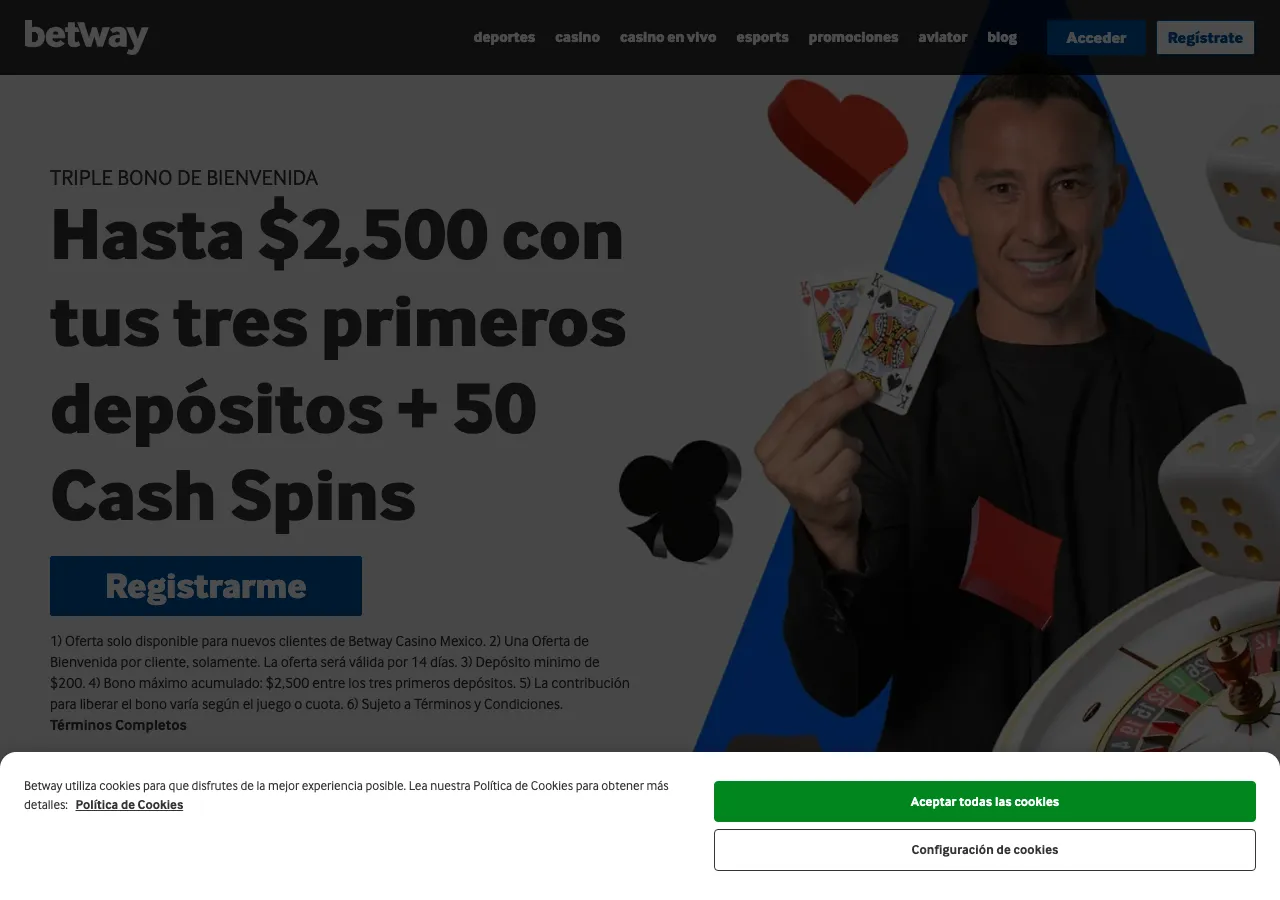 Portada de Betway México con el triple bono de bienvenida de casino