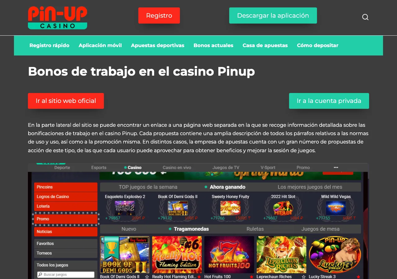 Página de bonos del sitio al que redirige pin-up.mx; no abre las condiciones del operador